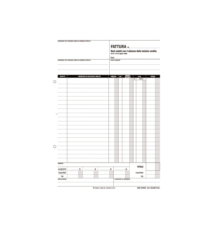 FATTURA A5 TENTATA VENDITA RIC.
