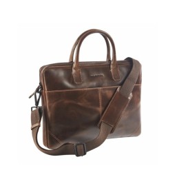 Borsa in pelle slim con zip e tasca per laptop fino a 14 pol