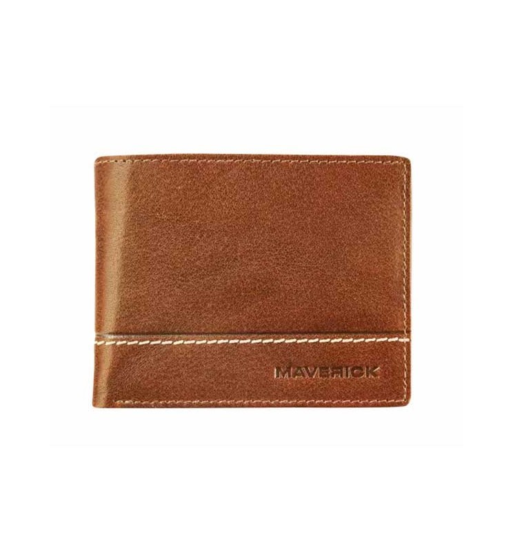 Portafoglio in pelle compatto RFID con zip ROUGH GEAR cognac