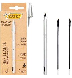 PENNA BIC CRISTAL RE-NEW METAL NERO +2 REFIL BIC
