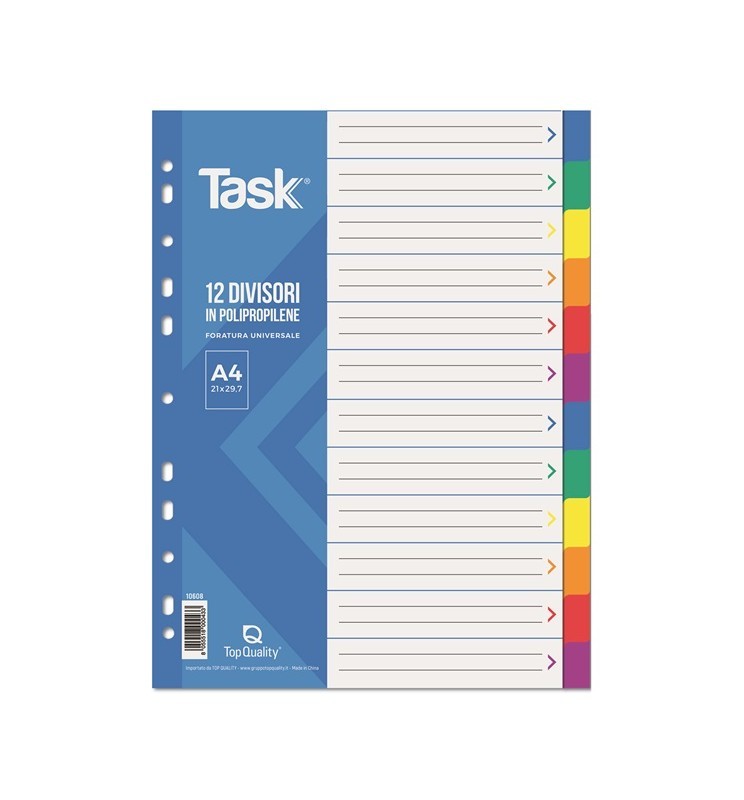 DIVISORI A4 12 TASTI PVC TQ        INTERCALARI COLORATI TOP QUALITY