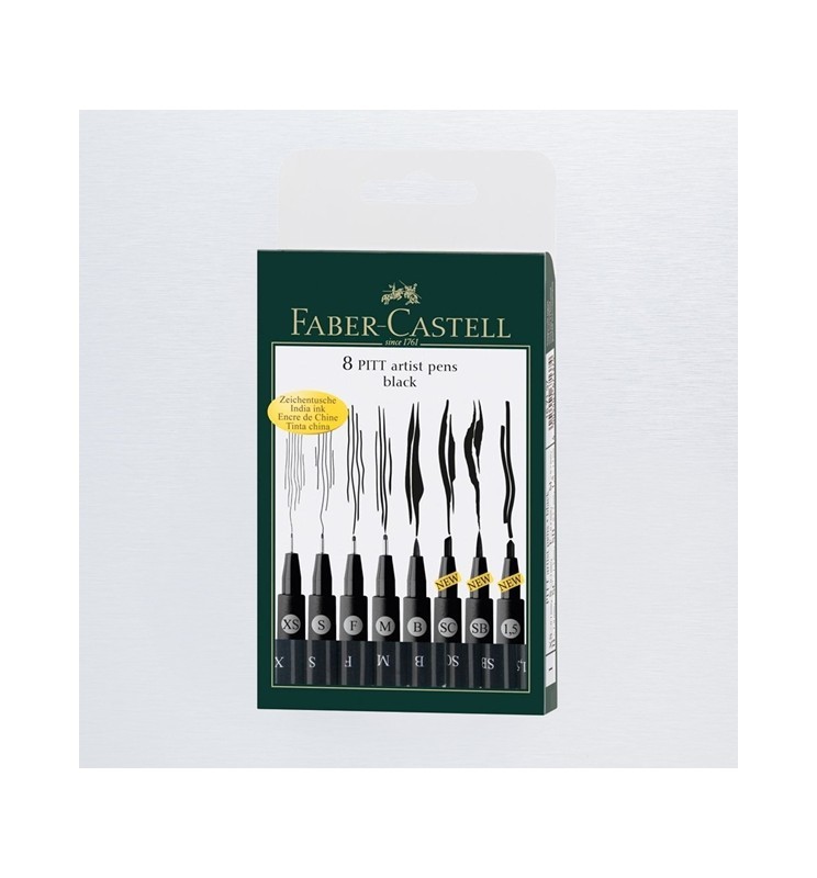Pitt Artist Pen nero 8pz tratti assXS,S,F,M,B,SC,SB, 1,5  Faber