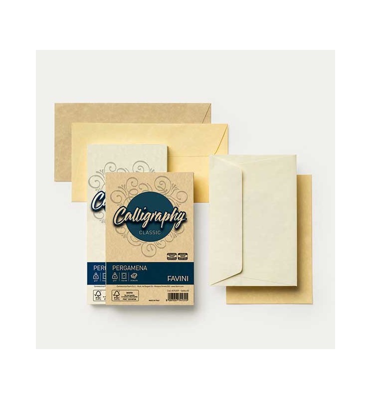 BUSTE PERGAMENA 12X18 25PZ          MONOCOLORE CALLIGRAPHY FAVINI